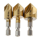 3pcs 5 Flutes HSS 1/4 Inch Hex Shank Chamfer Cutter 12/16/19mm Countersink