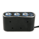 WF-0306 12V/24V In-Car USB Charger Triple Sockets Ciga-rette Lighter w/ Switch
