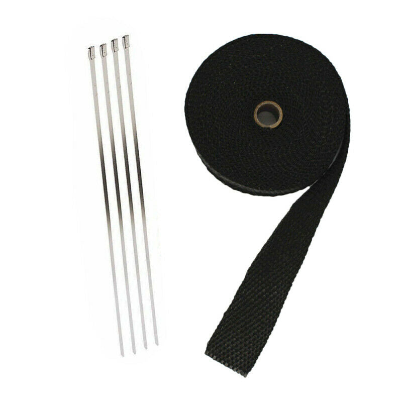 1.5" x 16.5FT Exhaust Header Fiberglass Heat Wrap Tape w/ 4 Steel Ties - Black