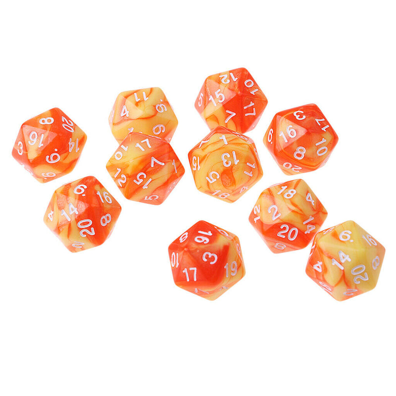 10 Pieces Of D20 Opaque Dice For RPG D\u0026D Orange Yellow With