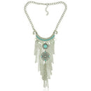 Retro Bohemian Gypsy Style Turquoise Tassel  Chain Choker Pendant Necklace ã€NME