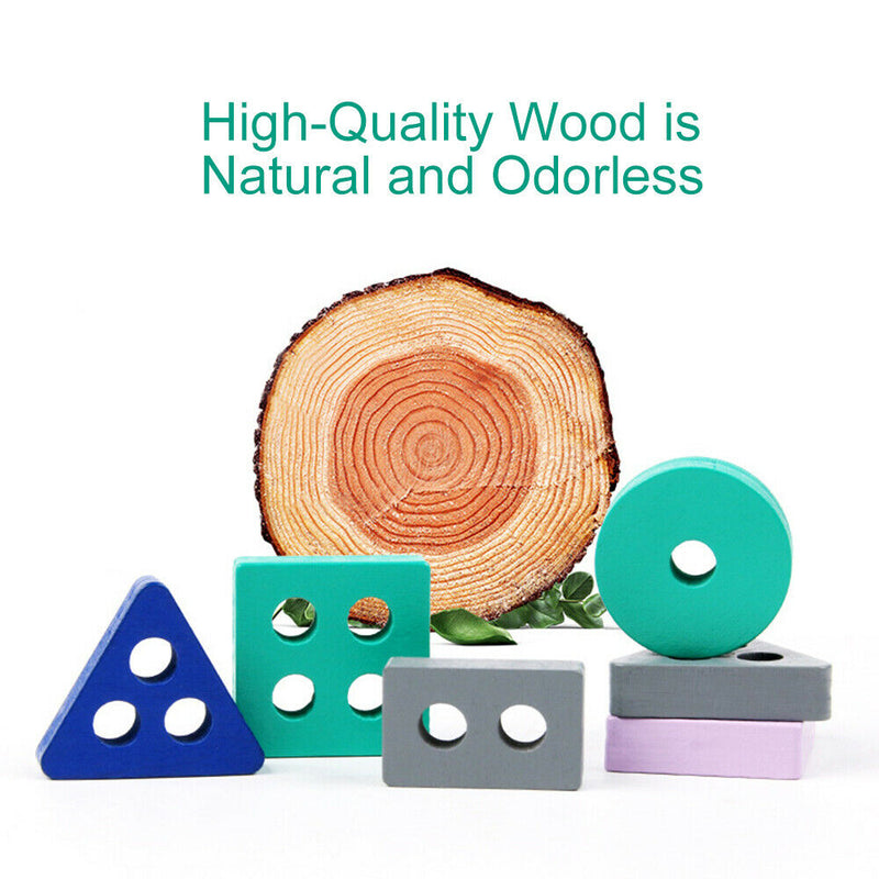 16pcs/Set Wooden Toys, Stacker Stacking Sorting Block Shapes Games Geometric