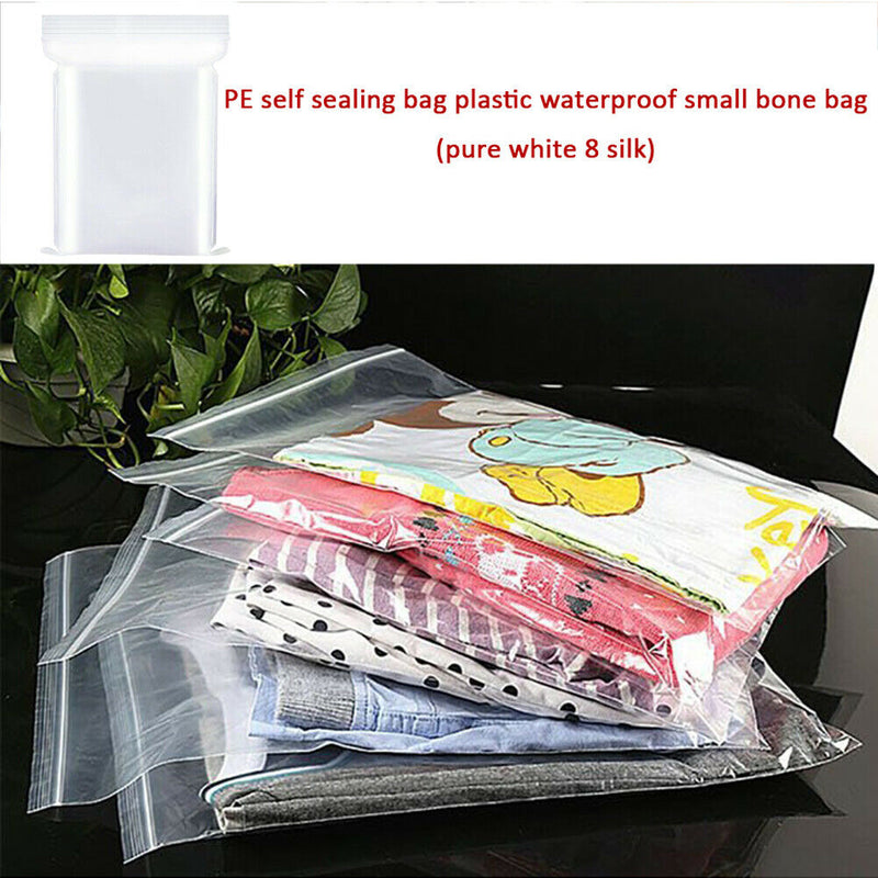 100pcs Waterproof Transparent Seal Bag Plastic Zips Shut Food Storage Bags