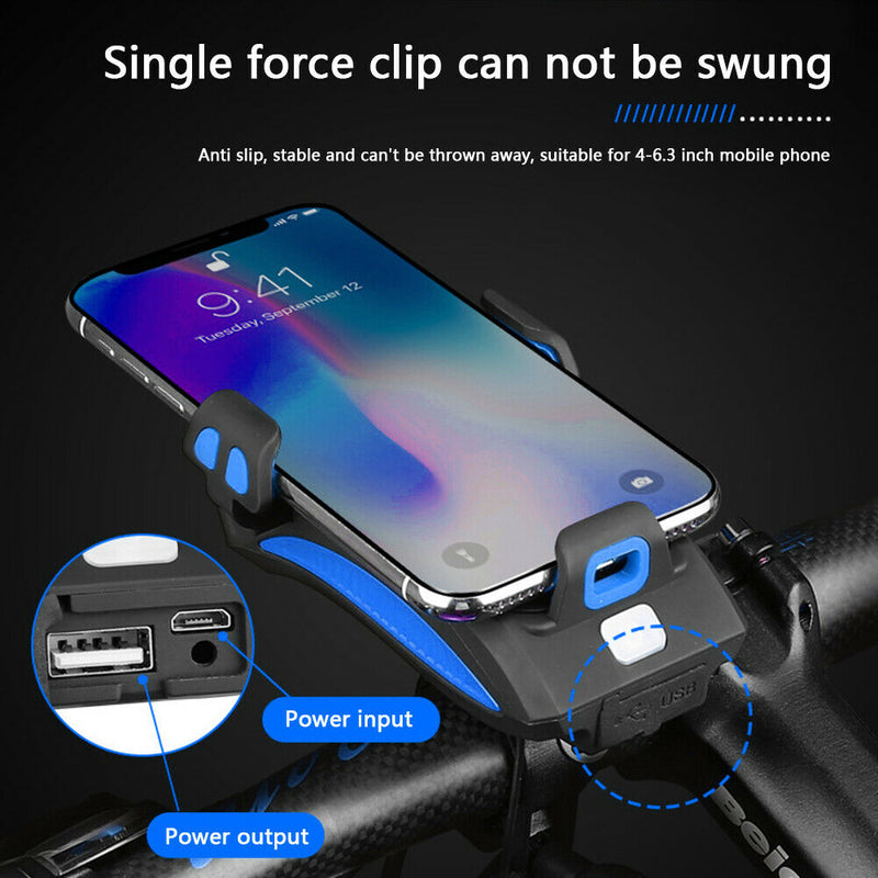 Bicycle Power Bank Phone Rack Holder w/Headlight Speaker (Blue 2000mAh)