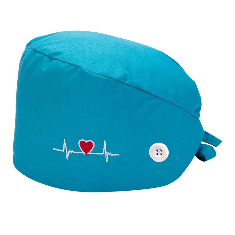 3PCS Women's Scrub Cap Working Hat with Buttons Turban Cotton Bouffant Hat