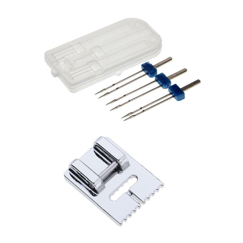 1 Set 3 Sizes Double Twin Needles Pins + Pintuck 9 Grooves Presser Foot