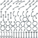 60Pcs Steel Mixed Nose Lip Eyebrow Tongue Belly Bar Ring Body Piercing Jewelry