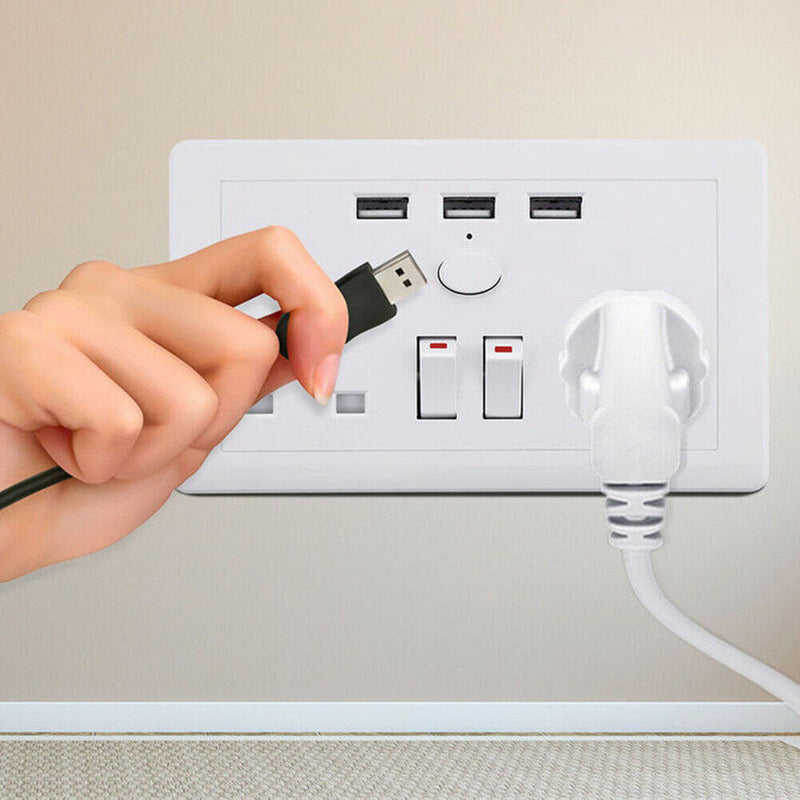 Durable With 3 USB Charger Outlet Smart Wall UK Plug Portable Electronic Socket