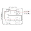 4 Function Panel Dual USB Charger Green LED Volt 12V Power Outlet ON-OFF Sw B7G7