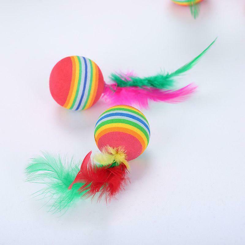 5pcs Cat Ball Toys With Feather Pets Kitten Teaser Interactive Funny Supply