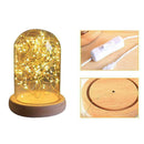 Glass Dome Bell Jar Cloche Wooden Base with 20LED Fairy Stand Light String X0G5