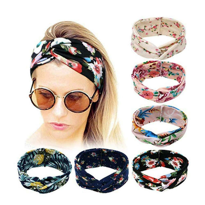6pcs Women Elastic Headband Printed Hair Band Knotted Headdress Headwear A