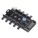 SATA Port to 10 Way 12V 3/4Pin Cooling Fan Splitter Hub PWM Controller
