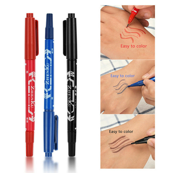 3x Dual Tip Skin Marker Pen Scribe Piercing Pen Tattoo Supply Body Art Tools