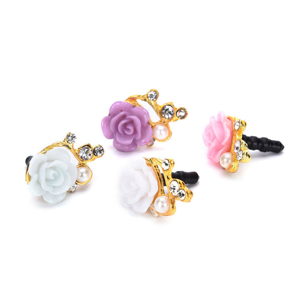 2PCS 3.5mm Rose Crystal Anti Dust Cap Earphone Jack Plug Stopper Cell Phone LJ