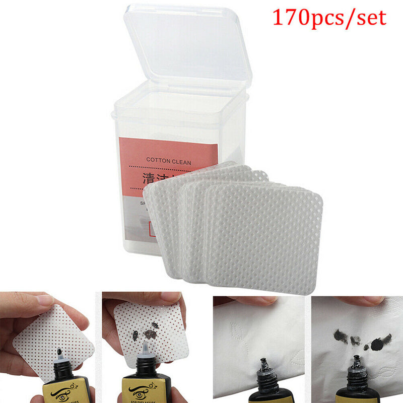 170PCS Eyelash Extension Glue Remove Cotton Pad Glue Bottle Mouth Wipes Cleaning