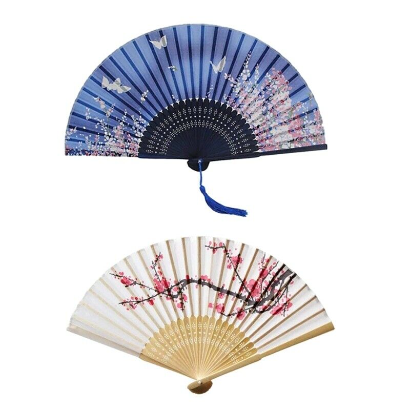 Hand Held Silk Folding Fans with Bamboo Frame, Cherry Blossom and Butterfli N1J7