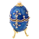 Blue Enamel Faberge Easter Egg Jewelry Box Wedding Ring Storage Container