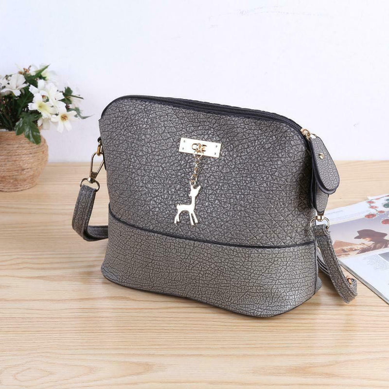 Women Fashion Crossbody Bag PU Plaid Deer Pendant Shoulder Bag(Grey)