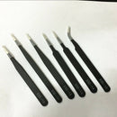 6pc ESD Safe Anti-Static Stainless Steel Tweezer Set Maintenance Tools Kit Black
