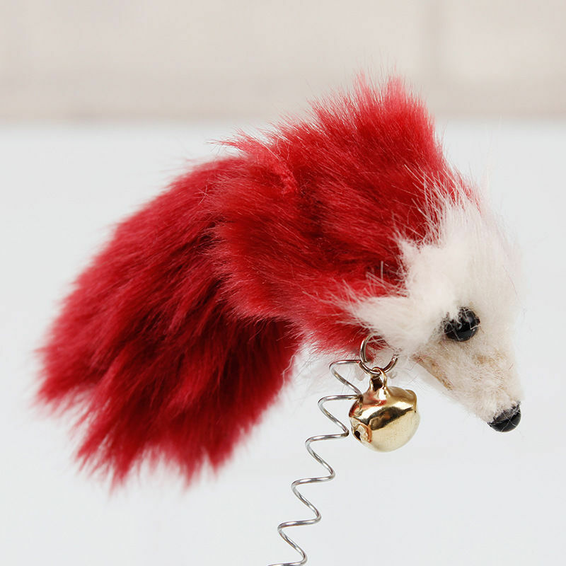 Funny Cat Kitten Pet Teaser Toys Multicolored Pom Plush Mouse + Spring Sucker