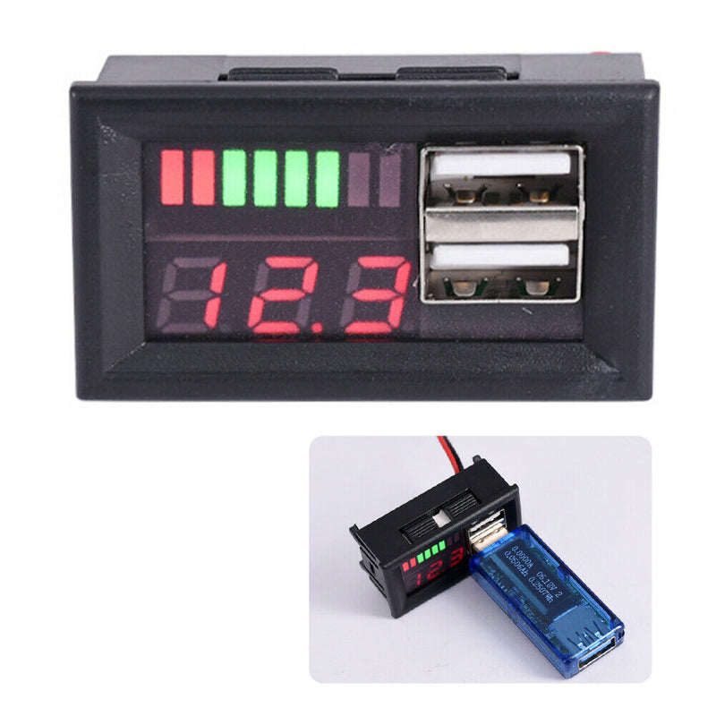 12V Voltage Battery Panel Digital Display Meter Car Voltmeter Durable Dual USB
