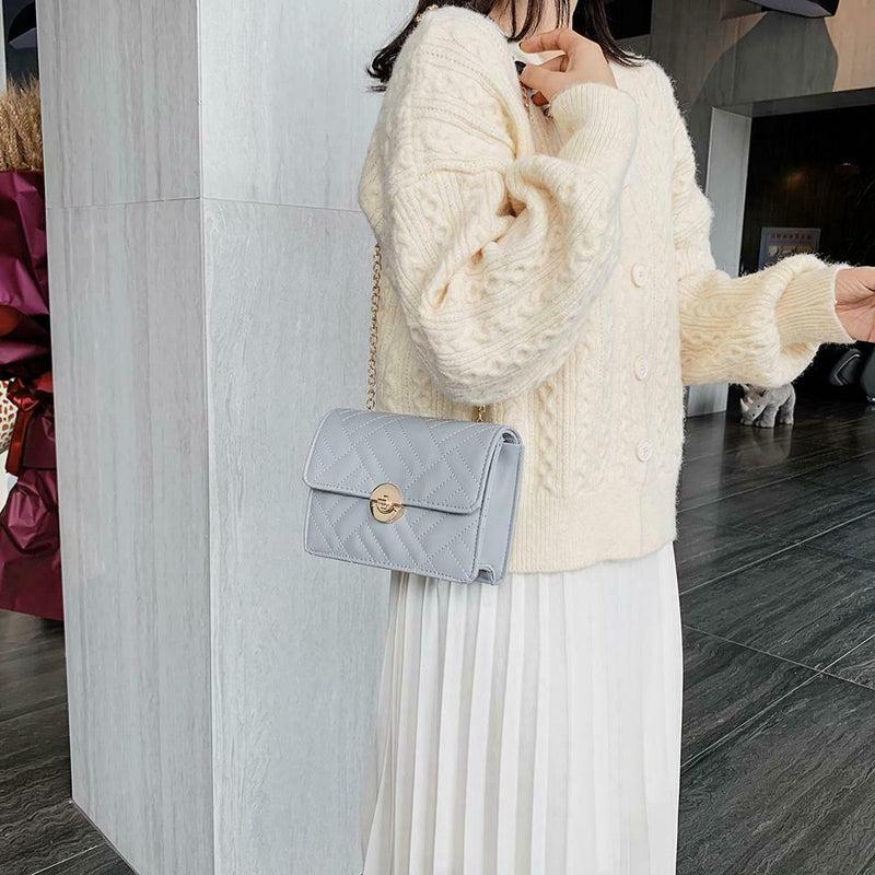 Fashion Women Messenger Shoulder Bag Leather Flap Crossbody Handbag (Grey)