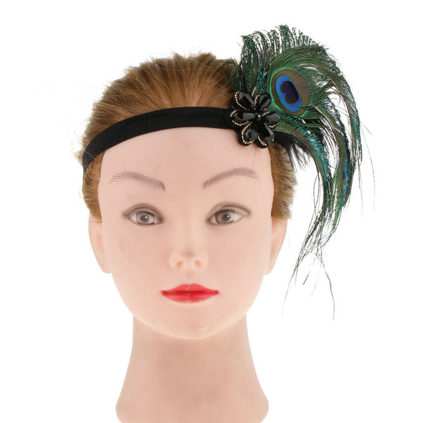 Retro Style Stretchy Peacock Feather Crystal Headband Headwear Fancy Dress
