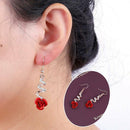 Elegant Women's Crystal Red Rose Flower Dangle Drop Earrings Wedding Jewelry New