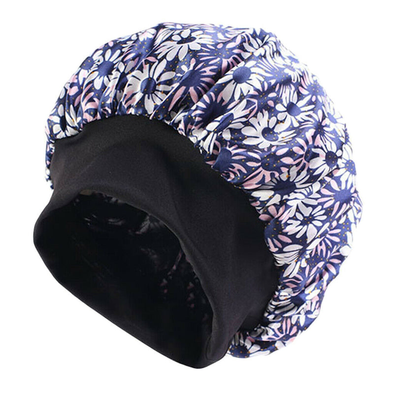 Women Floral Night Sleep Cap Hair Bonnet Hat Head Cover Turban Wrap Navy