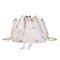Lace Flower Print Shoulder Handbags Women Drawstring Crossbody Bags (White)