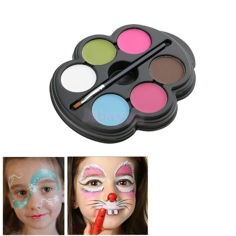 Professional 6 Color Face Paint Palette Brush Kit Halloween Make Up Kids Fun