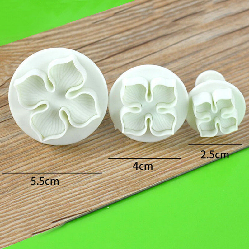 3pcs DIY Bakeware Flower Plunger Cutter Mold Embossed Stamp Fondant CakeCooki OZ