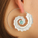 Fashion Minimalist Spiral Leaves with Green Turquoise Hoop Earrings Persona Q6W3