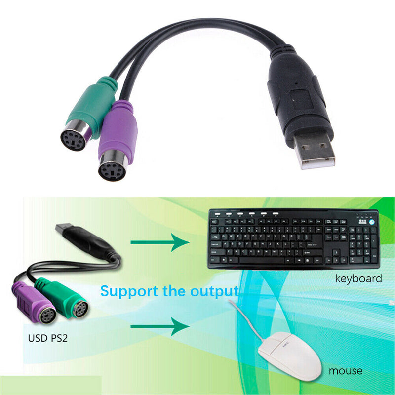 USB2.0 Male to 2 PS/2 Female Converter Adapter Cable Line for Mouse Keyboard New