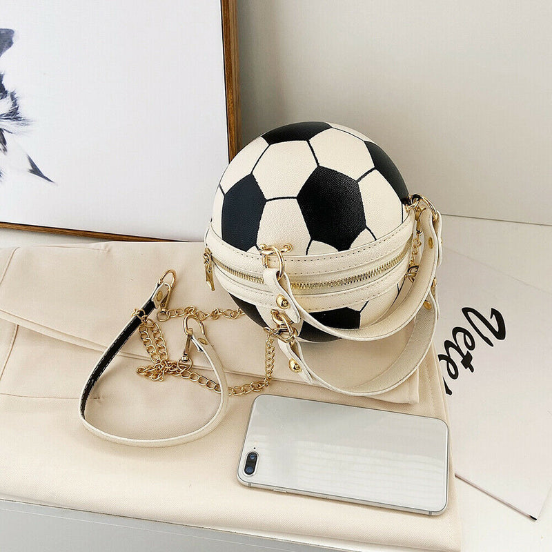 Round Shoulder Bag Women Totes Chain Messenger Handbag (Football White)