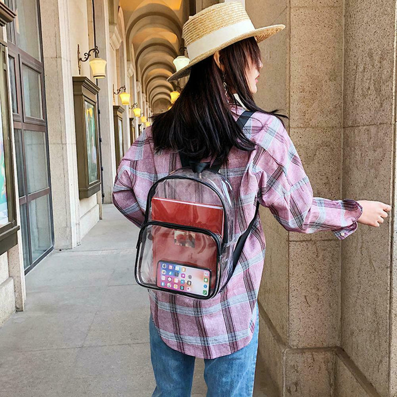 Transparent PVC Backpacks Women Clear School Knapsack Shoulder Bags (Black)