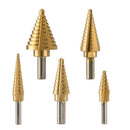 1X(5Pcs Titanium Step Drill Bit Set With Automatic Center Punch, 50 Sizes I
