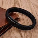 2019 Men Handmade Braided Leather Biker Bracelet Magnetic Buckle Cuff Bangl Y5I7