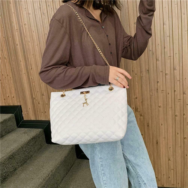 Fashion Leather Handbag Women Large Top-handle Bags Shopping Tote (White)