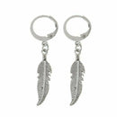 Men Women Stainless Steel Dangle Feather Ear Stud Hoop Earring Punk Pendant Cool
