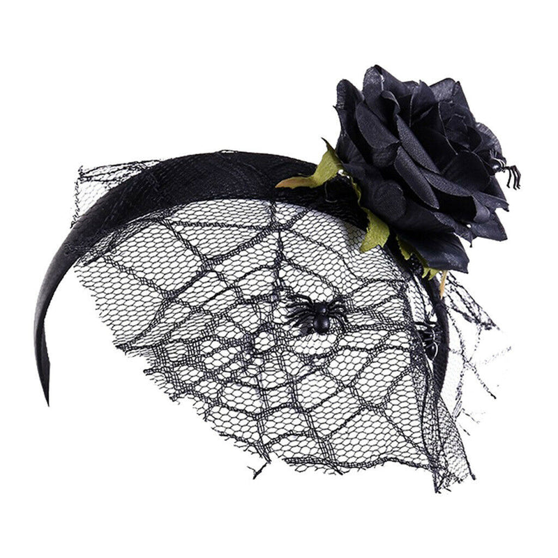 Flower Headband With Veil Floral Spider Headpiece Hair Garland Fancy Dress