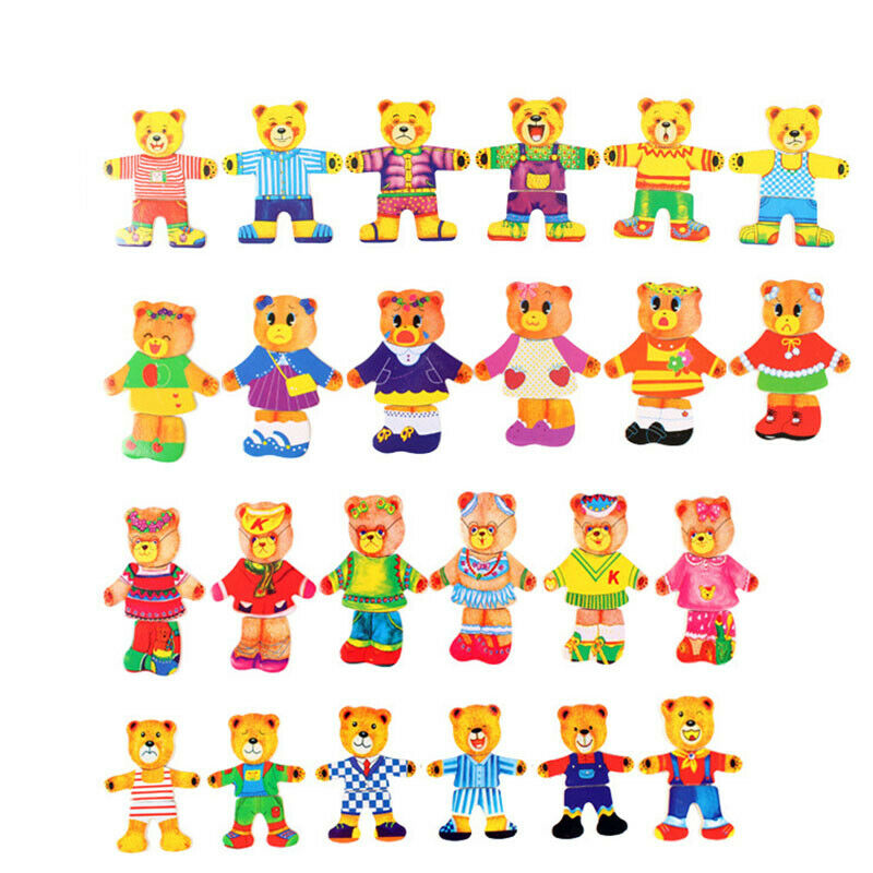 Wooden Baby Child Bear Changing Clothes Male Girl Baby Puzzle Three-Dimensi D7F4