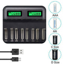 8-Slot LCD Display USB Battery Charger for AA AAA C/D Rechargeable Battery
