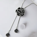 Black Rose Flower Long Necklace Sweater Chain Fashion Metal Chain