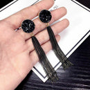 Long Metal Tassel Earrings For Women Fashion Jewelry Black Crystal Party Ac