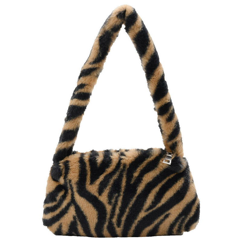 Animal Pattern Underarm Bag Women Mini Plush Shoulder Handbags Purse (5)