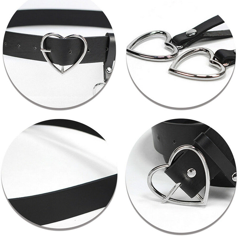 Women Leather Metal Buckle Belt Waistband Heart Shape Valentines Gift Black CA