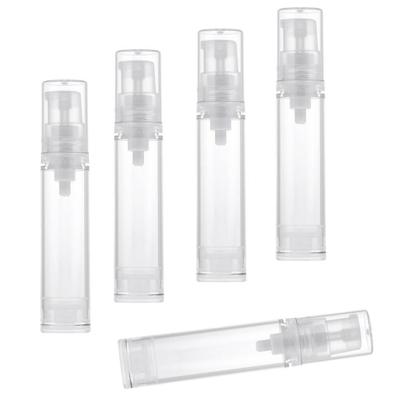 Portable Airless Bottle Cosmetic Treatment Pump Travel Empty Clear 10ml 5Pcs