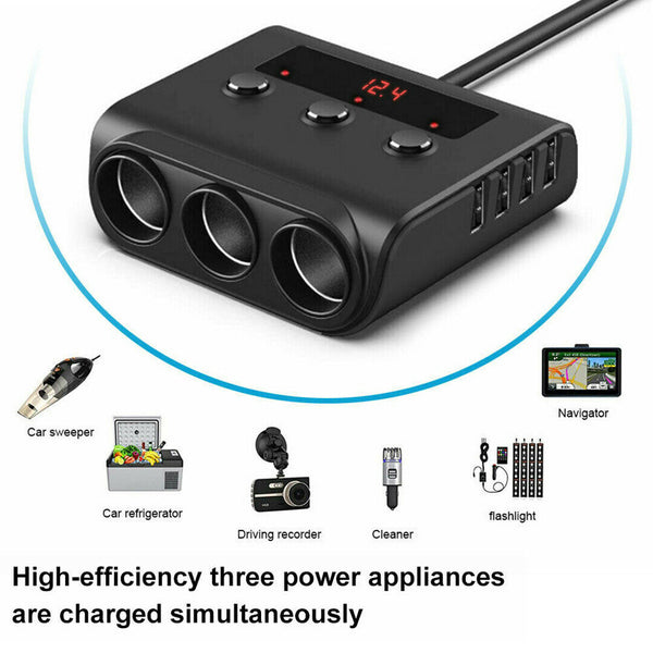 12V 3-Way 4 USB Car Cigarette Lighter Socket Splitter Charger Power Adapter New